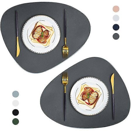 2-pack, Bordsunderlägg i PU-läder, Vattentät Halkfri Torkbar Bordsmatta för Matbord (Svart)