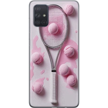 Kompatibelt Mobilskal till Samsung Samsung Galaxy A71 Rosa glasskulor och tennisrack i en kreativ stillbild med lekfull popkänsla och modern design s