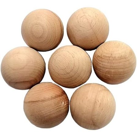 Sett med 7 runde trekuler, ingen boring, trekuler, håndverkskuler