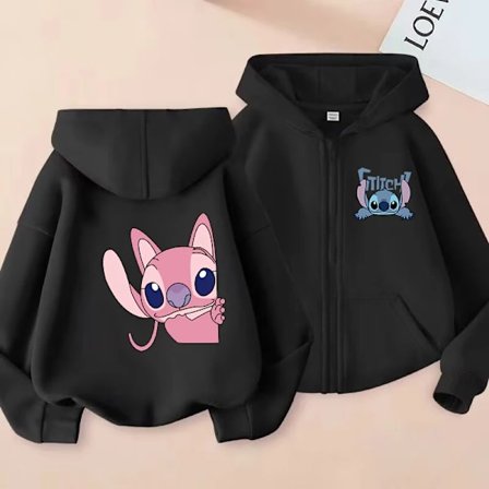 Roliga Sweatshirts med Dragkedja Stitch Hoodie Barnkläder Flicka Pojke Lilo och Stitch Sweatshirt Dragkedja Tröja Baby Casual Topp