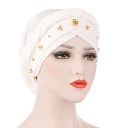 Kvinder Turban Cap Beaded Tørklæde HVID