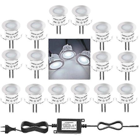 Paket med 16 Mini Utomhus Infällda LED Spotlights, IP67 Vattentät, 4500K Dagsljus Vit Ljus, 32MM 0.6W DC12V Golvlampa för Gångväg Uteplats Trä Pool