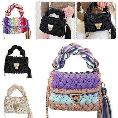 Moteriktig Fargerik Heklet Damehåndveske Dusk Tykt Tau Vevde Skuldervesker