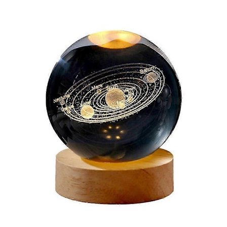 3D Krystalkugle Måne Planet Globe Bordlampe B LED Natlys Dekorationsgave