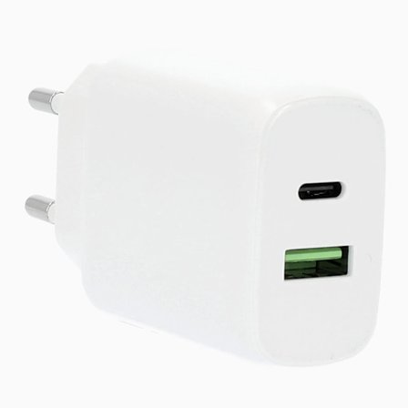 GEAR Charger 220V 1xUSB-C + 1xUSB-A PD/PPS 25W + 18W QC White