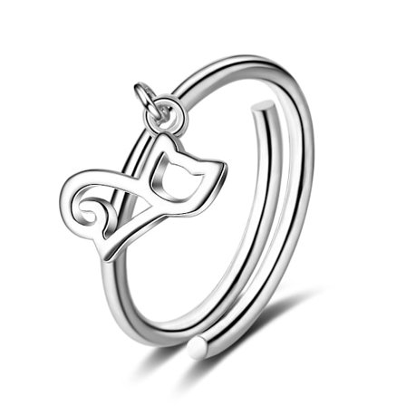 Silver Hollow Cat Justerbar Ring Dam Kvinnor Flickor Smycken Present, 1st