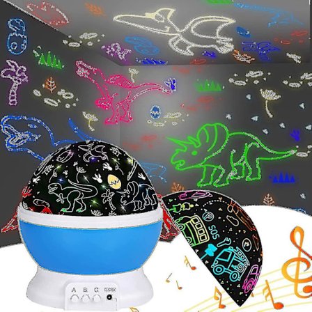 Dinosaur Nattlampe for Barn, Nattlampe Projektor Innebygd 12 Lys Sanger 360 Graders Roterende 16 Fargerike Lys For Barn Barn Bursda
