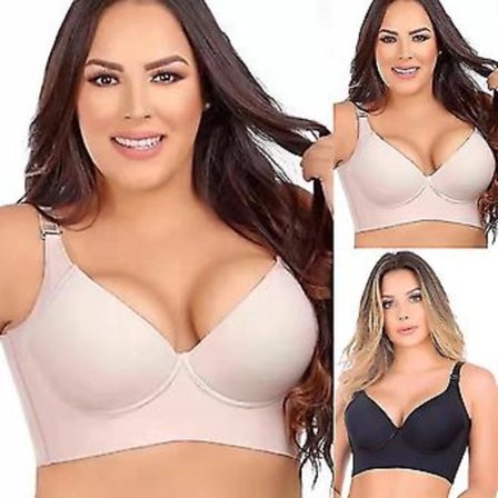 Naisten urheilullinen syväkuppi rintaliivi, piilottaa selkärasvaa, naisten täyspeittoinen push-up-rintaliivi, fitness-rintaliivi -r (36C iho)