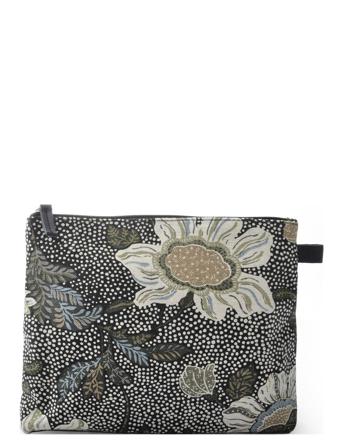 Cosmetic Medium Black Flower Linen Necessär Multi/patterned Ceannis