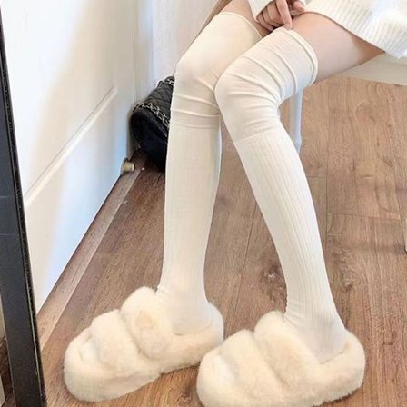 Hvid; one size - Knæstrømper til kvinder, varme strikkede knæstrømper i bomuld, lange termostrømper, JK fra Japan