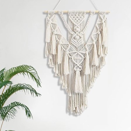 Makramee seinävaate, suuri boheemi seinävaate seinäkoriste 70x55cm puuvillasta käsin kudottu seinämatto olohuoneen tai makuuhuoneen sisustukseen