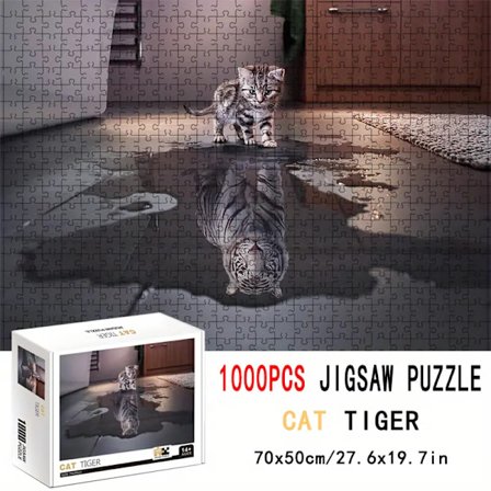 1000 brikker puslespill klassisk kattunge tiger refleksjon puslespill for voksne, pedagogisk kunstverk liten katt tiger puslespill leker gaver til 