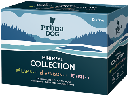 PrimaDog Prima Dog Mini Meal Mix lajitelmapakkaus,12 x 85 g - Märkäruoka