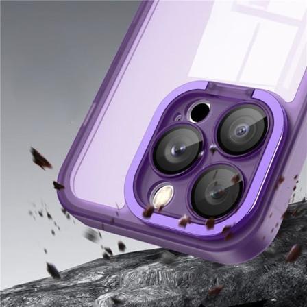 iPhone 15 Mobilskal Electroplating Kickstand - Lila
