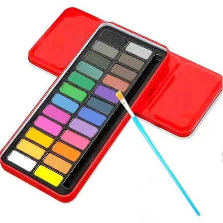24 Färger Akvarellblock Plåtask Set Pressat Pulver Akvarellset för Barnmålning