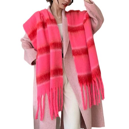 Varm vinterhalsduk för damer, lång sjal, stor halsduk, tjock filt för kallt väder, i ett rutigt och randigt mönster.