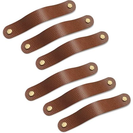 Läderhandtag för lådor, 6-pack handtag för byråer, mjuka handtag för skåp