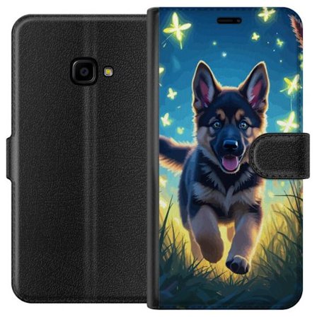Kompatibelt Lommeboketui til Samsung Galaxy Xcover 4 Tysk schäfer valp plakat valp hund hopper eng fjärler søt hund illustrasjon blå natt kunst