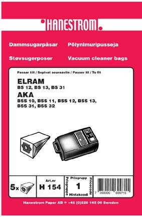 HANESTRÖM Dammsugarpåsar ELRAM BS 12, BS 13, BS 31