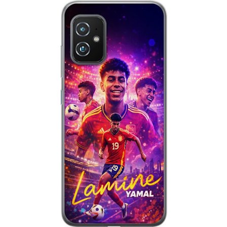Kompatibelt Mobildeksel til Asus Asus Zenfone 8 Lamine Yamal fotballplakat i spansk landslagstøy med dynamisk handling, fargerik sportsillustrasjon f