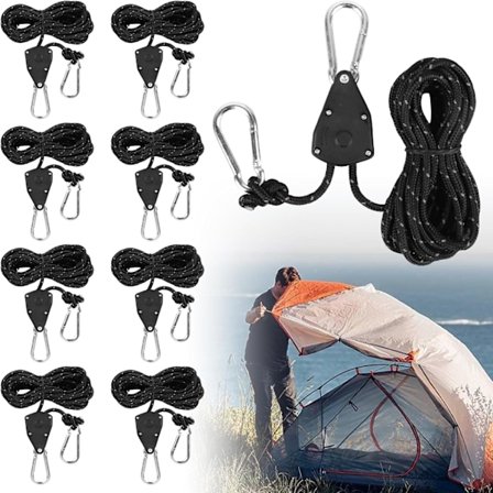 Barduner med linestrammer, 4m tauavgrensningsrep, reflekterende teltline med strammer, krok, Ø 4mm justerbart rep for campingteltlampe