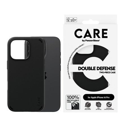 CARE by Panzer Double Defense Case Black iPhone 16 Pro PanzerGlass - High quality tempered glass screen protector