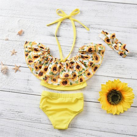 Pige Blomsterprint Badetøj Ruffle Flounce Todelt Badetøj Egnet til 18-24 Måneder