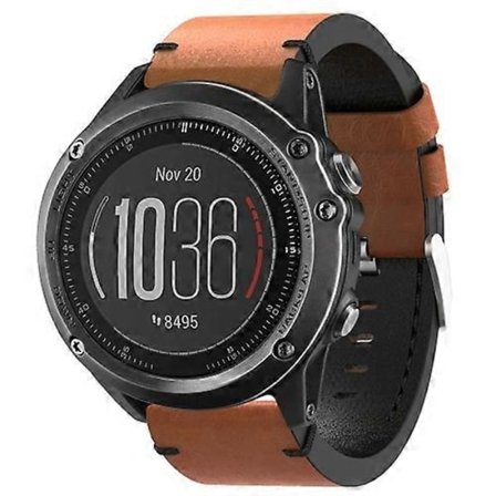 För Garmin Fenix 3 HR 26mm Läder Sutur Stålspänne Klockarmband (FMY)