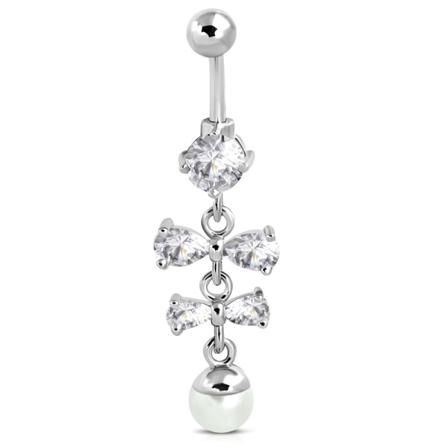 Navelpiercing 316l Kirurgiskt Stål Rosett Pärla Klara Cz Silver