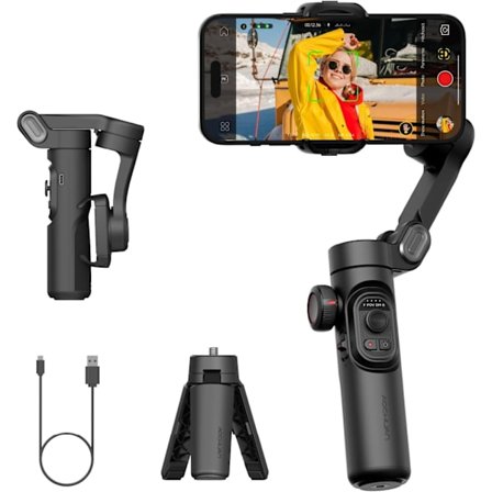 3-Axis Handheld Phone Stabilizer Gimbal for iPhone Gimbal, Smartphone w/Focus Wheel Face/Object Tracking for iPhone/Android Foldable