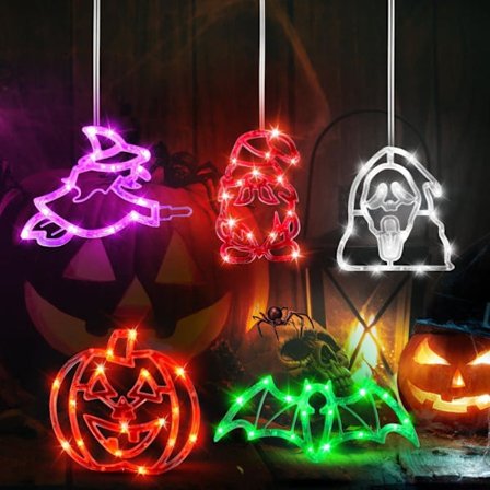 5-pack Halloweenlampor med batteri, Sugpropp, Pumpa Spöke Fladdermus Häxa Tomte_OF