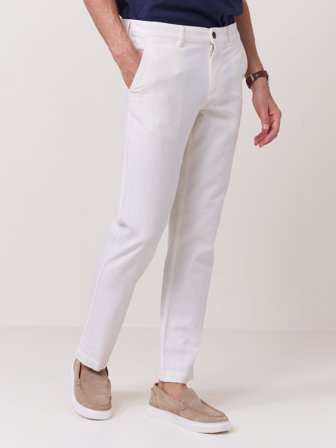 MATCH - Roma colino chinos - Mario Conti - Str. 3032 - Herre - Bukser & Jeans - Hvit - 52% Bomull, 27% Lin, 20% Lyocell og 1% Elastane