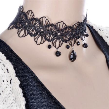 Mode Gotisk Svart Spets Retro Choker Krage Blomma Hänge
