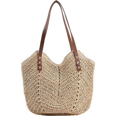 Stråveske for kvinner, Stor stråveske Håndlaget vevd håndtak Tote Bag Sommer Strand Stråveske Bohemsk Crossbody Veske