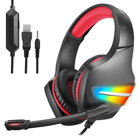 Gaming Headset Mic Surround Sound RGB USB -hörlurar för PS/Xbox ONE/PC Röd