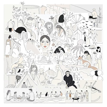 50 stk. Line Art-klistremerke, morsomt dekorativt klistremerke, kompatibelt med notatbok, journal, vannflaske, bærbar PC, bagasje, telefondeksel, 