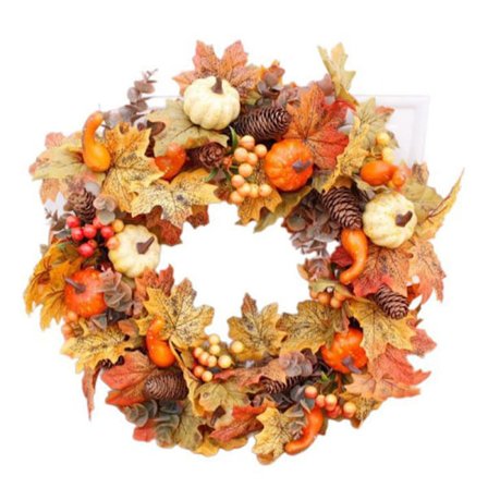 50 cm efterårskrans, efterårskrans med kunstige ahornblade høstgræskar fyrrekogle krans til Thanksgiving indendørs pejs vinduesdekoration