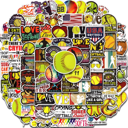 100 stk Softball-klistremerker, Softball-gaver til jenter, gutter og tenåringer, Sportsklistremerker for vannflasker, bærbar PC, skateboard, Softball-