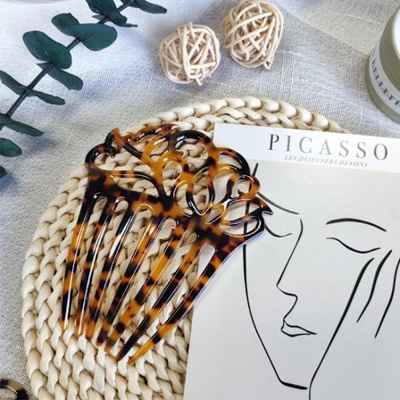 Minimalistisk fransk twist hårsidekam med hulmønster i skilpaddefarge