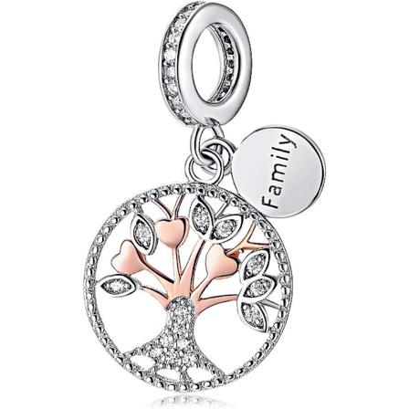 925 Sterling Sølv Perle Charm Familie Livets Tre Vedhæng Charms Rose Guld Kvinder Diy Smykker