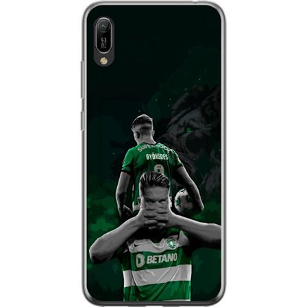 Yhteensopiva Puhelinkuori Huawei Y6 Pro (2019) Neonmotiivi, jossa teksti "Gaming is in my DNA" sinisenä ja punaisena tiiliseinällä, jossa loistava DNA