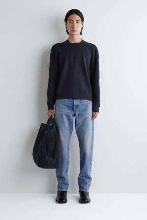 COS Homme Pull À Col Bomber En Maille Double Face in Bleu