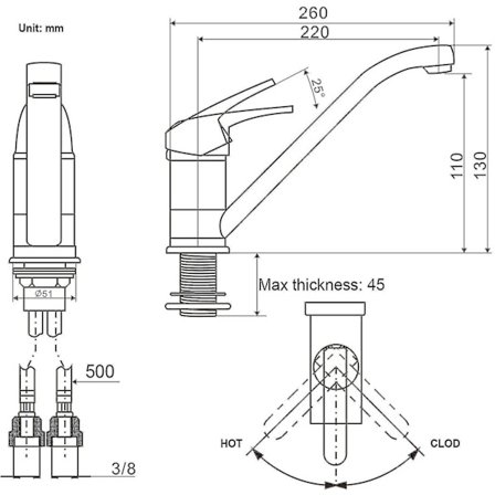 Vaskemixer Lavt Tryk Køkkenhane 360° Drejelig Messing Enkeltgrebs Mixer