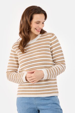 SIGNATURE - Langærmet Strik - Sand / Råhvid - Stribet