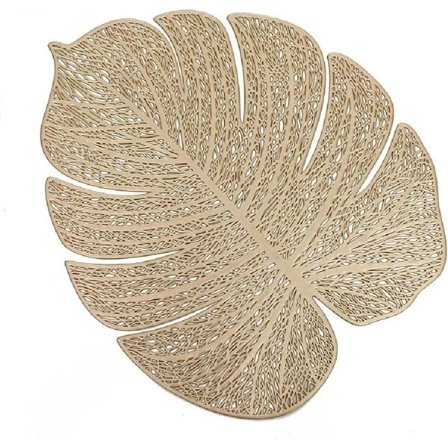 Sarja, jossa 6 onttoa lehtialustaa, pestävät alustat, koristeelliset liukumattomat muovialustat keittiön pöydälle (Kulta B)