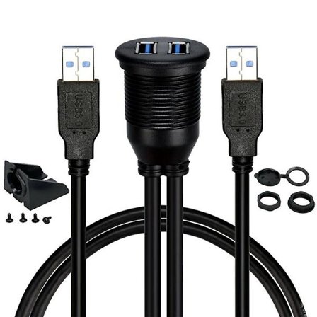 1m 2 portar Dubbel USB 3.0 hane till USB 3.0 hona Aux infälld montering Bilmontering förlängningskabel för bil lastbil båt motorcykel instrumentpanel 