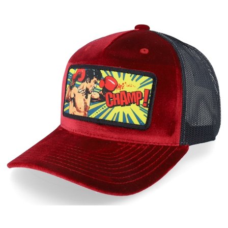 Calza Pennello - Rød trucker Caps - Champ Boxer Pop Art Velvet Red/Black A-Frame Trucker @ Hatstore