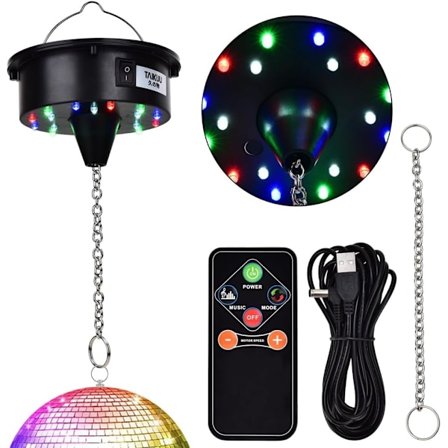 Diskokugle Motor Belysning med Fjernbetjening, 3-15RPM Justerbar Spinner 18LED'er til 8 10 12 16 20 24 Spejlkugle Motor