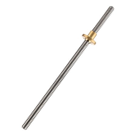 T8 8mm Trapezformet Rustfrit Stål Gevindstang Trækstang & Messingmøtrik til 3D-printer 200mm