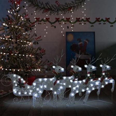 Vidaxl Renar & Släde Juldekoration 100 Led Utomhus Silver Silver